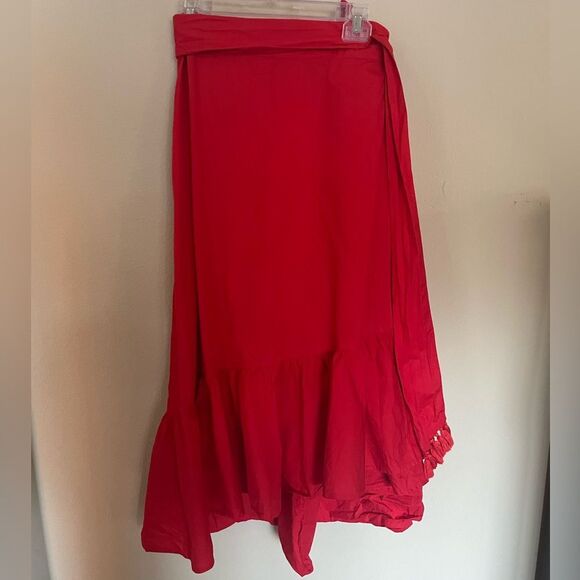 Roller Rabbit hi low solid poplin wrap skirt xl - Picture 1 of 5